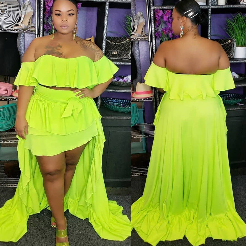 Levoire | 2 pièces Top à bretelles avec volants et jupes irrégulières FLUO
