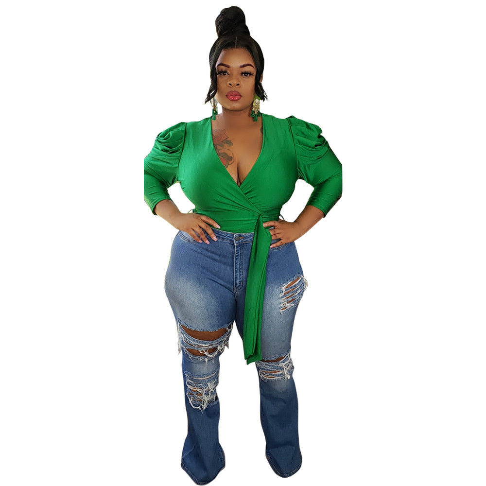 Levoire | V dos robe à corsage bouffant VERT