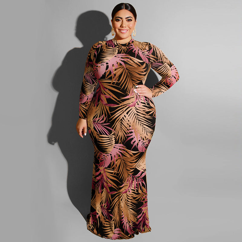 Levoire | robe longue ajustée à encolure ronde à motif APRIKOSI