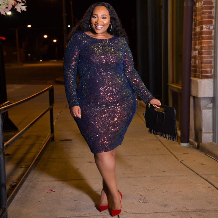 Levoire | manches courtes jupe longue col rond avec des sequins Multicolore