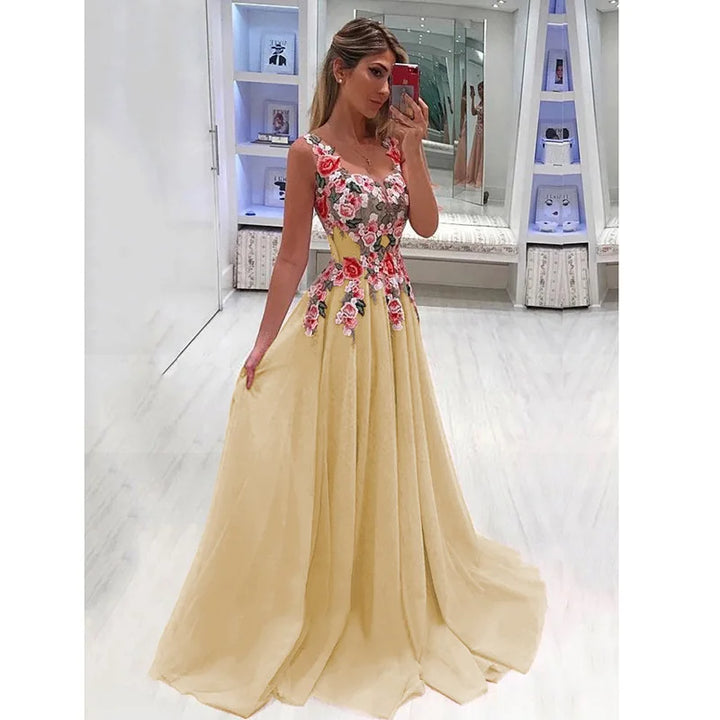 Levoire | Robe Maxi Avec Broderie Florale Jaune