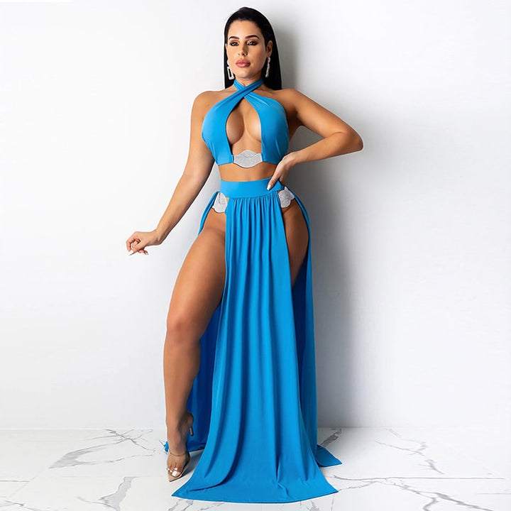 Levoire | Maillot 3 pièces encolure haute et jupe longue fendue