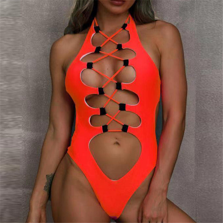 Levoire | maillot de bain, dont le devant est ouvert avec des cordons et le dos est nu ORANGE