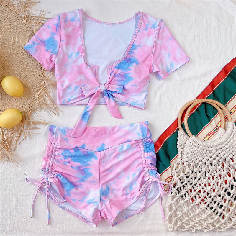 Levoire | maillot de bain 2 pièces col en V haut à manches courtes et shorts ROSE