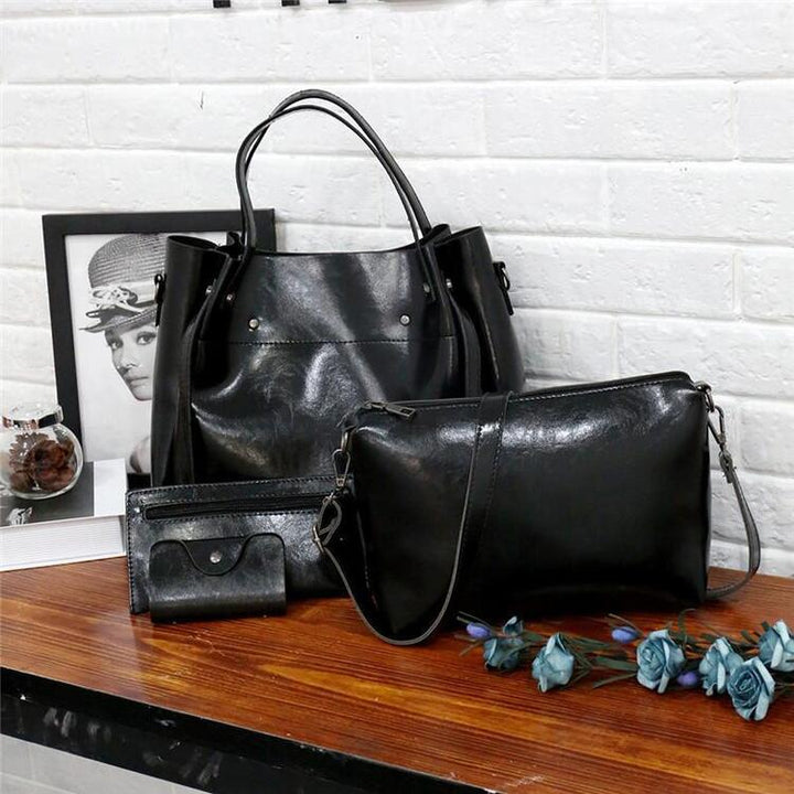 Levoire | Ensemble de sac à main de cueillette de vin à 4 pièces pour femmes Noir