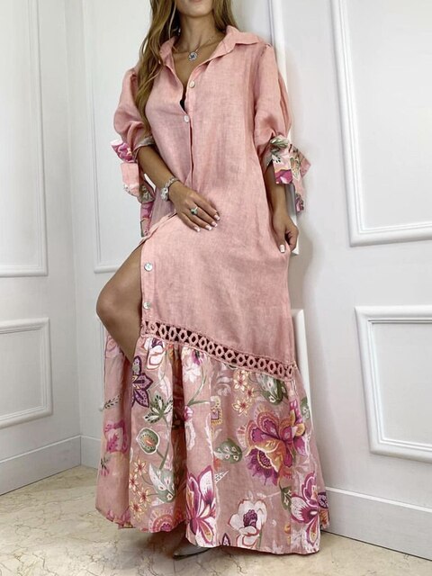 Levoire | Robe Maxi Élégante Pour Femmes Avec Imprimé Floral Pour L'Été Rosa