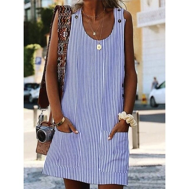 Levoire | Robe Sans Manches Rayée Pour Femmes, Grandes Tailles Bleu