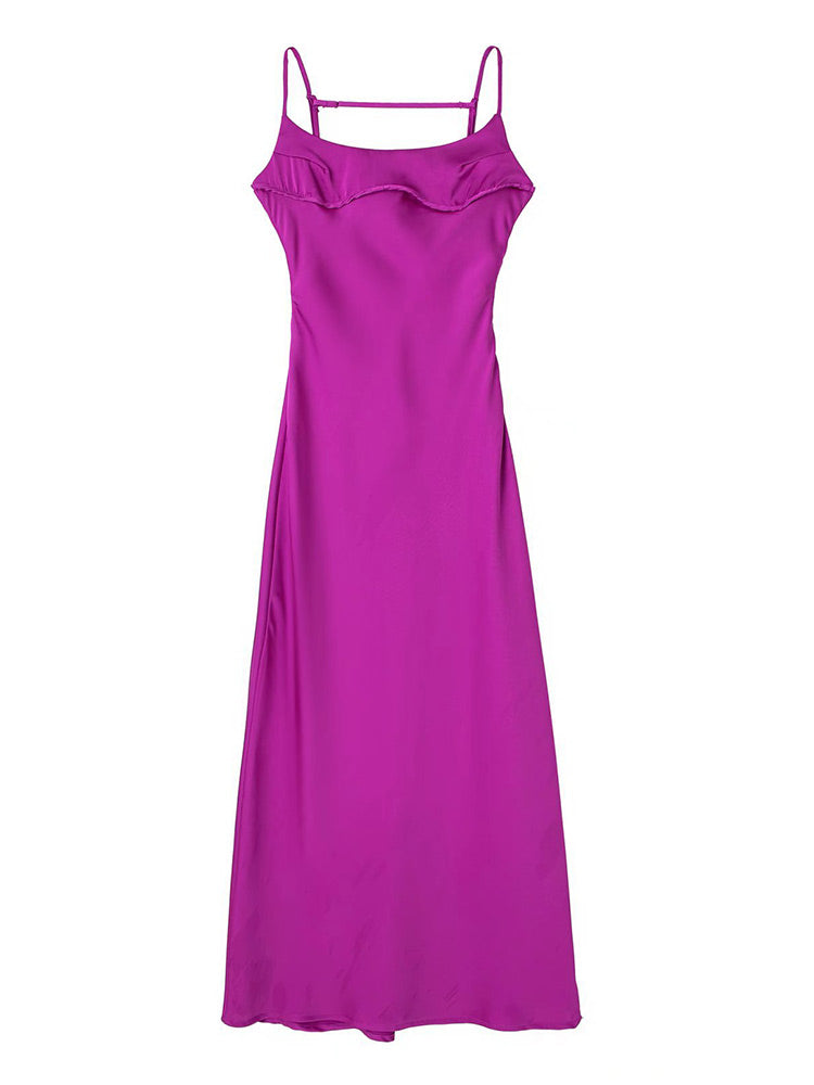 Levoire | Satin Sans Épaules Dos U Fente Midi Robe Fioles