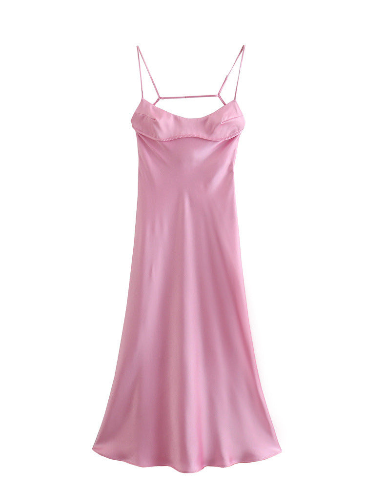 Levoire | Satin Sans Épaules Dos U Fente Midi Robe