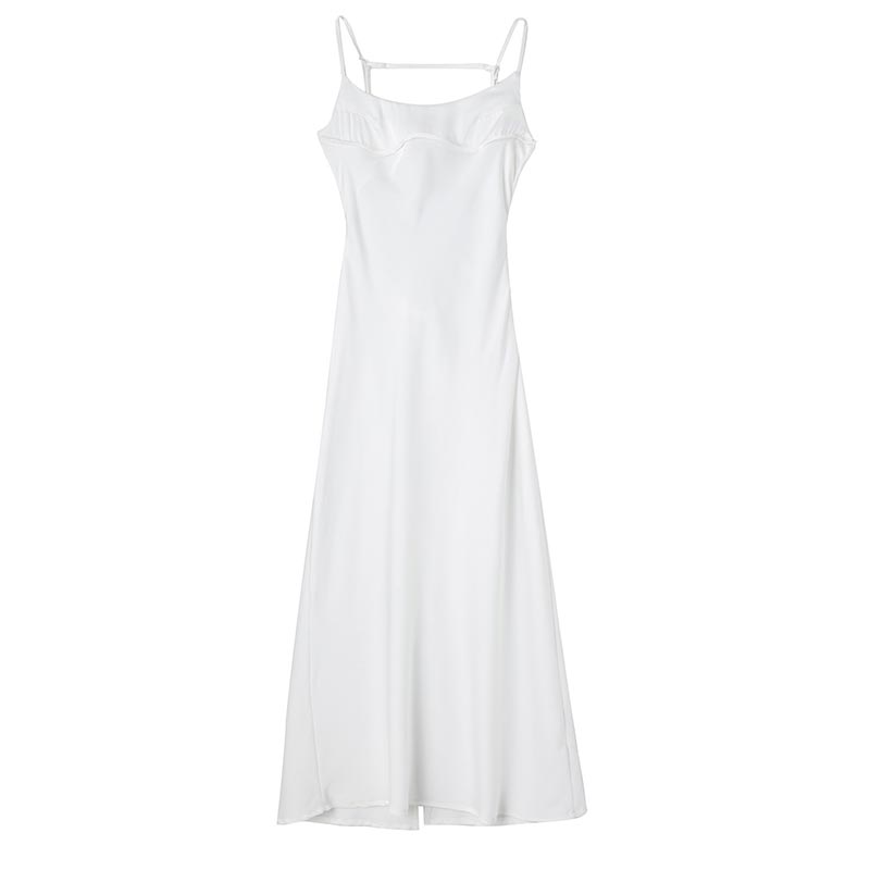 Levoire | Satin Sans Épaules Dos U Fente Midi Robe Blanc