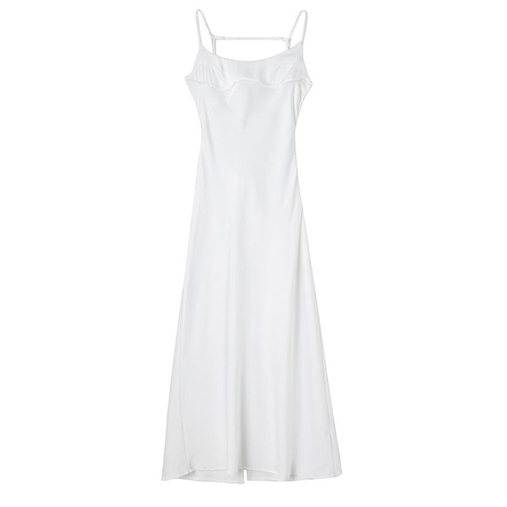 Levoire | Satin Sans Épaules Dos U Fente Midi Robe Blanc