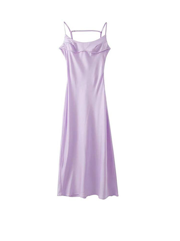 Levoire | Satin Sans Épaules Dos U Fente Midi Robe Lila