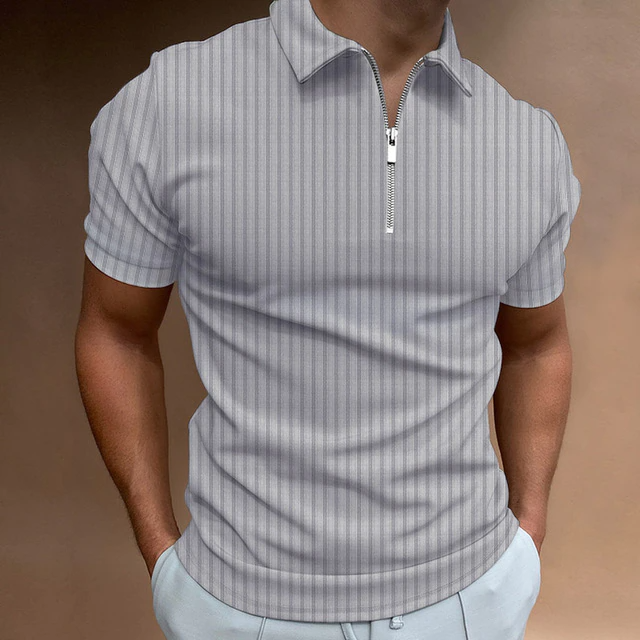 Levoire | Mussle-Fit Chemise Polos Pour Hommes Avec Fermeture Éclair Pour Le Quotidien Gris