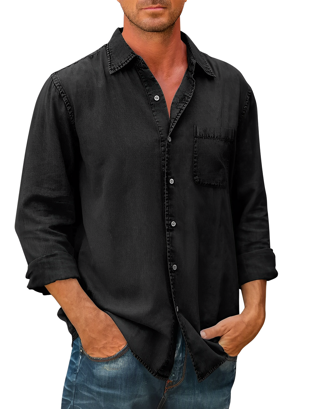 Levoire | Chemise En Denim À Manches Longues Élégante Noir