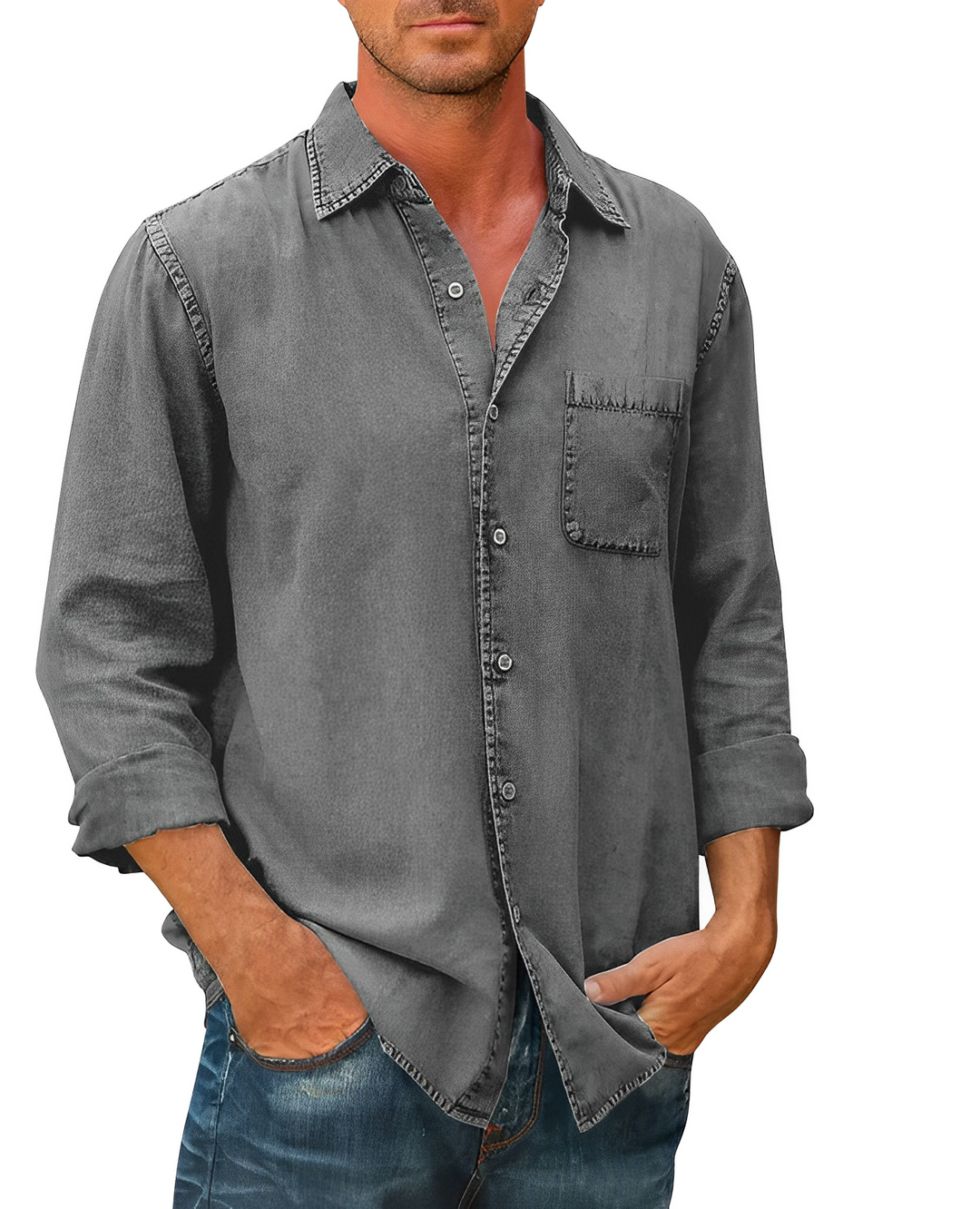 Levoire | Chemise En Denim À Manches Longues Élégante Gris