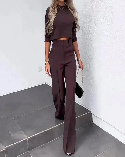 Levoire | Ensemble Femme Avec Crop-Top Et Pantalon Bordeaux