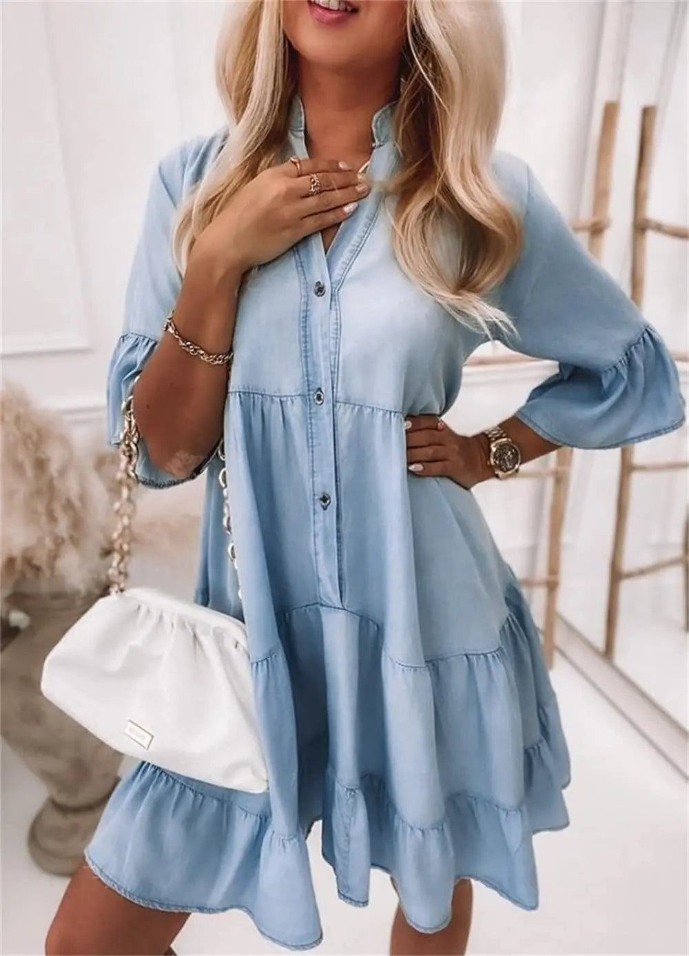 Levoire | Robe En Jean Avec Volants