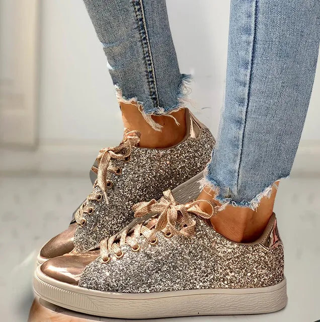 Levoire | Chaussures Brillantes À Lacets Pour Femmes Beige