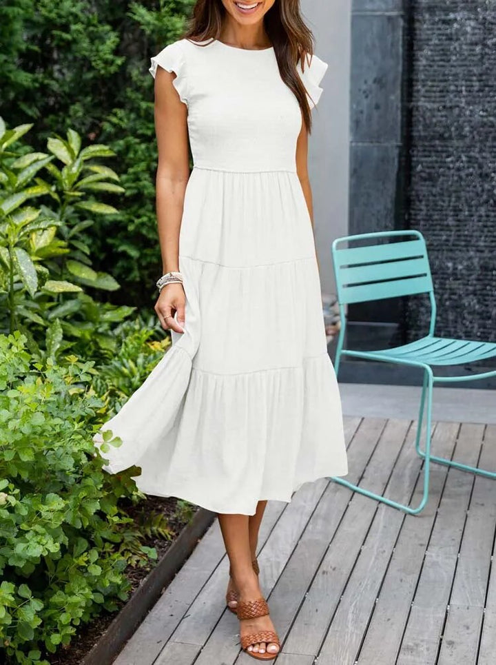 Levoire | Robe Élégante À Jupe Plissée Avec Manches Courtes Blanc