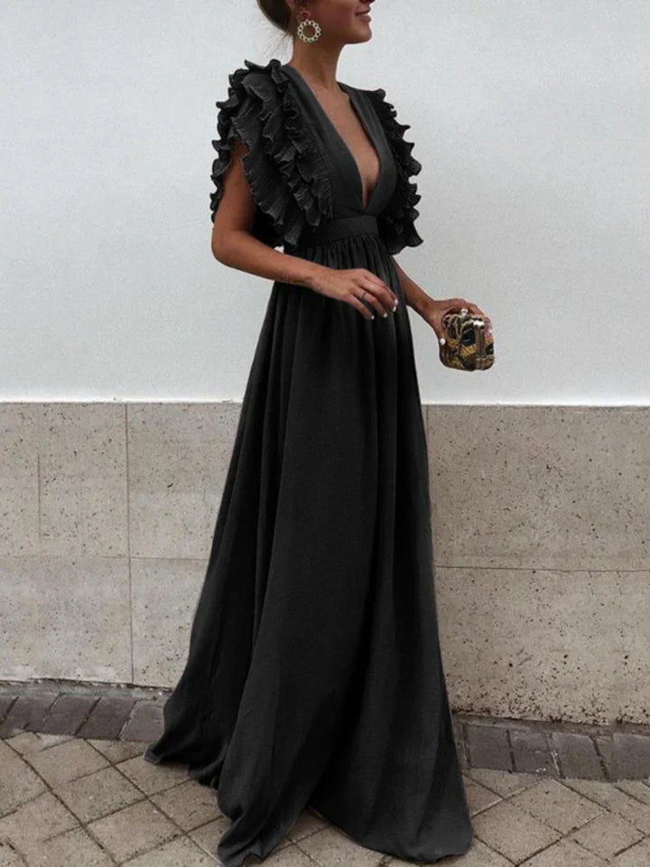 Levoire | Robe Élégante Avec Des Manches Froncées Noir