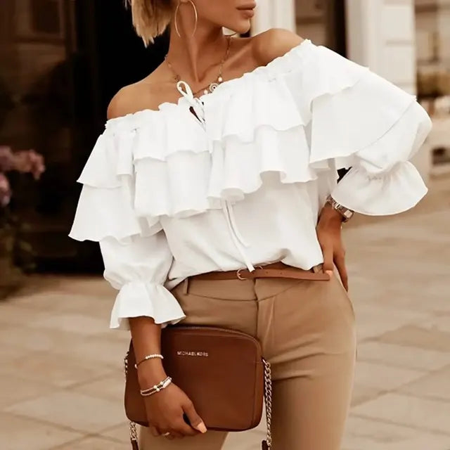 Levoire | Chemisier Chiffon À Épaules Dénudées Blanc