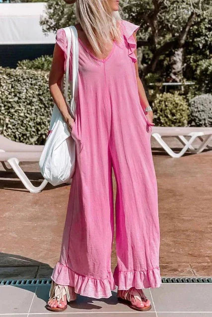 Levoire | Salopette À Volants Avec Jambe Large Rosa