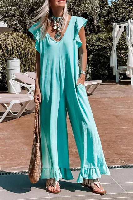 Levoire | Salopette À Volants Avec Jambe Large Vert menthe