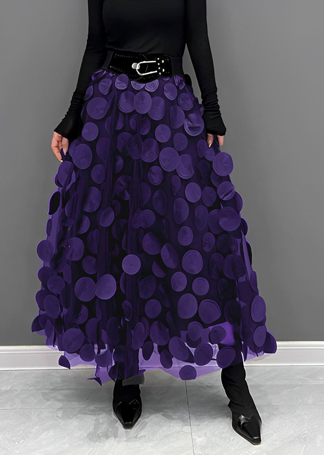 Levoire | Jupe À Pois Noirs Lilas Une taille (tour de taille 76 cm)
