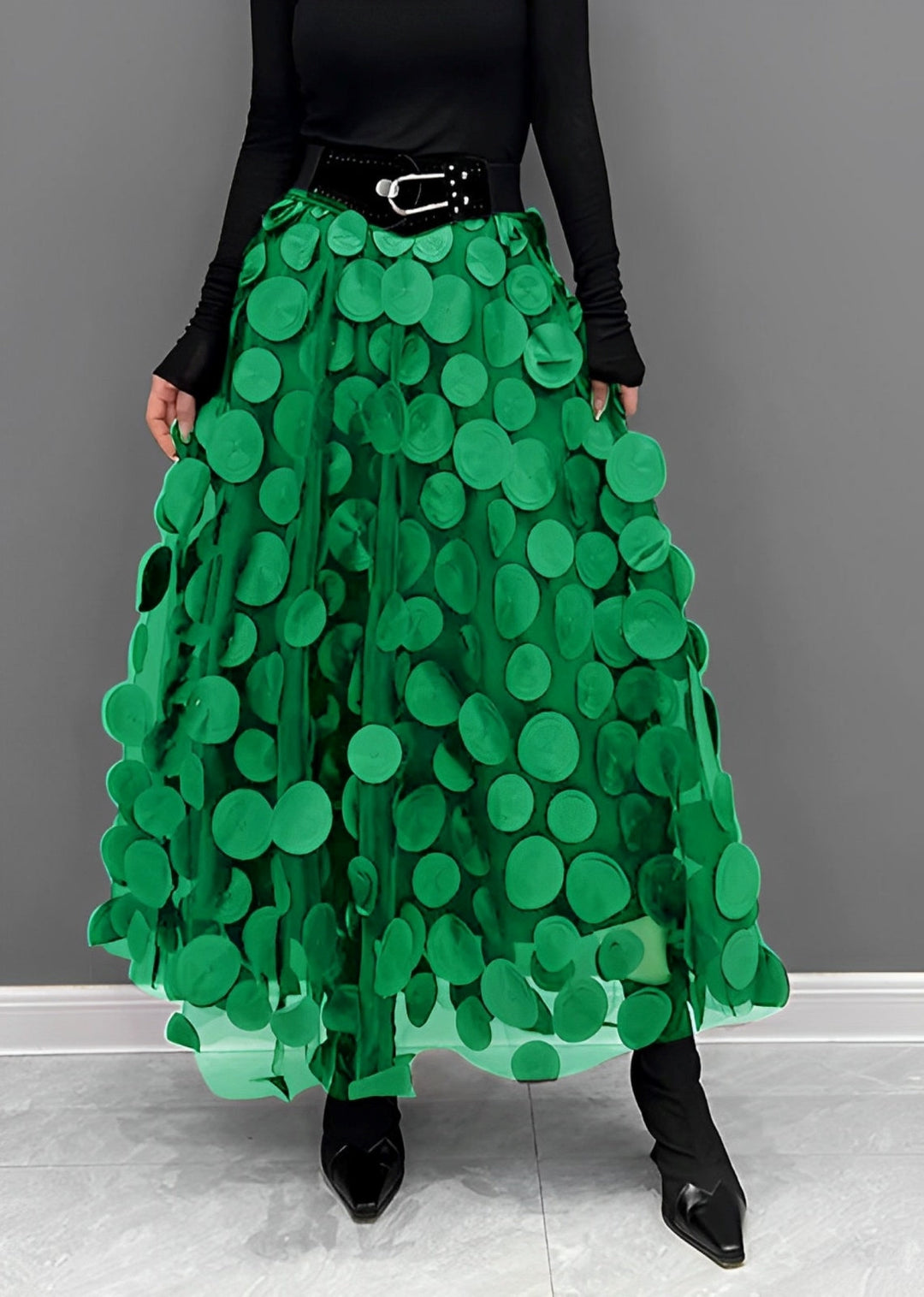 Levoire | Jupe À Pois Noirs Vert clair Une taille (tour de taille 76 cm)