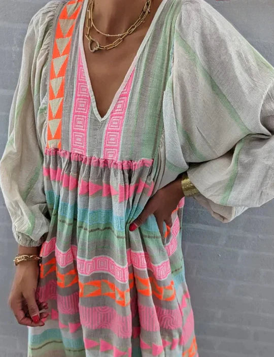 Levoire | Robe Maxi Colorée Avec Motif Géométrique