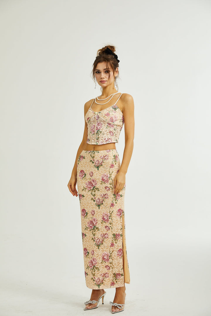 Levoire | Haut De Gilet Imprimé Floral & Ensemble De Jupe Assorti