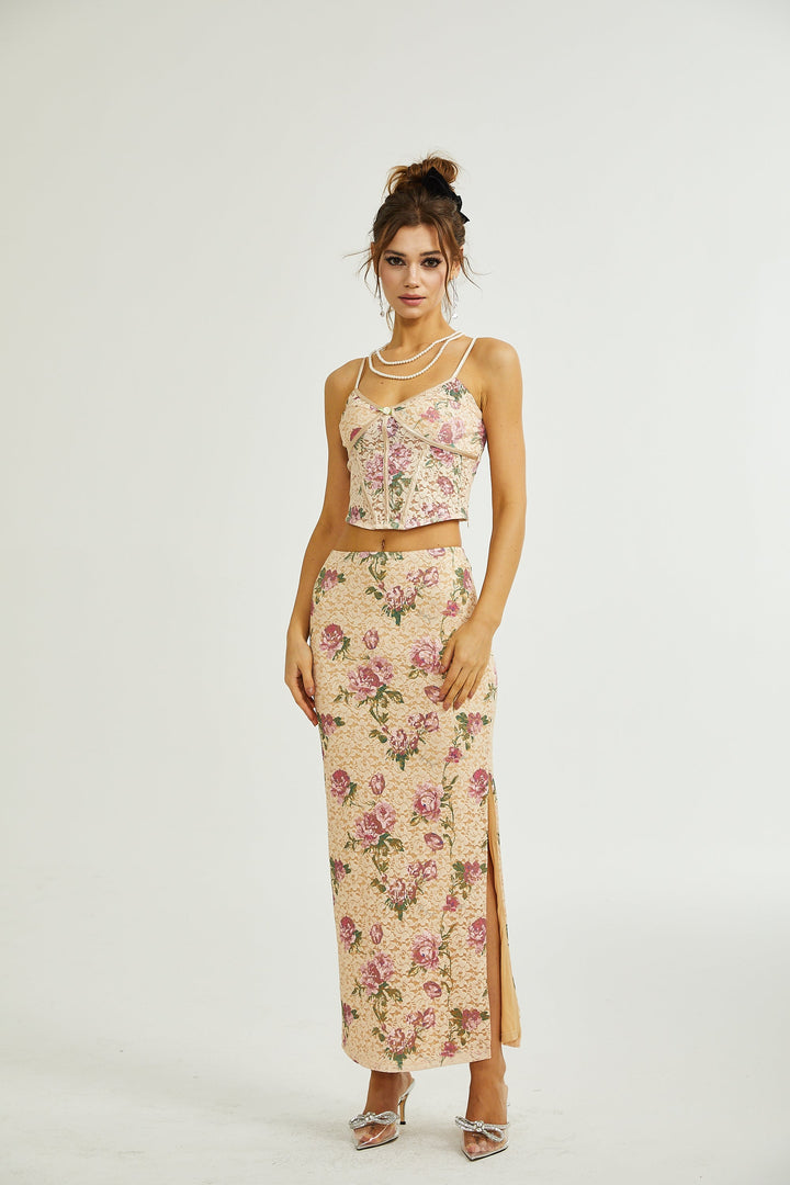 Levoire | Haut De Gilet Imprimé Floral & Ensemble De Jupe Assorti