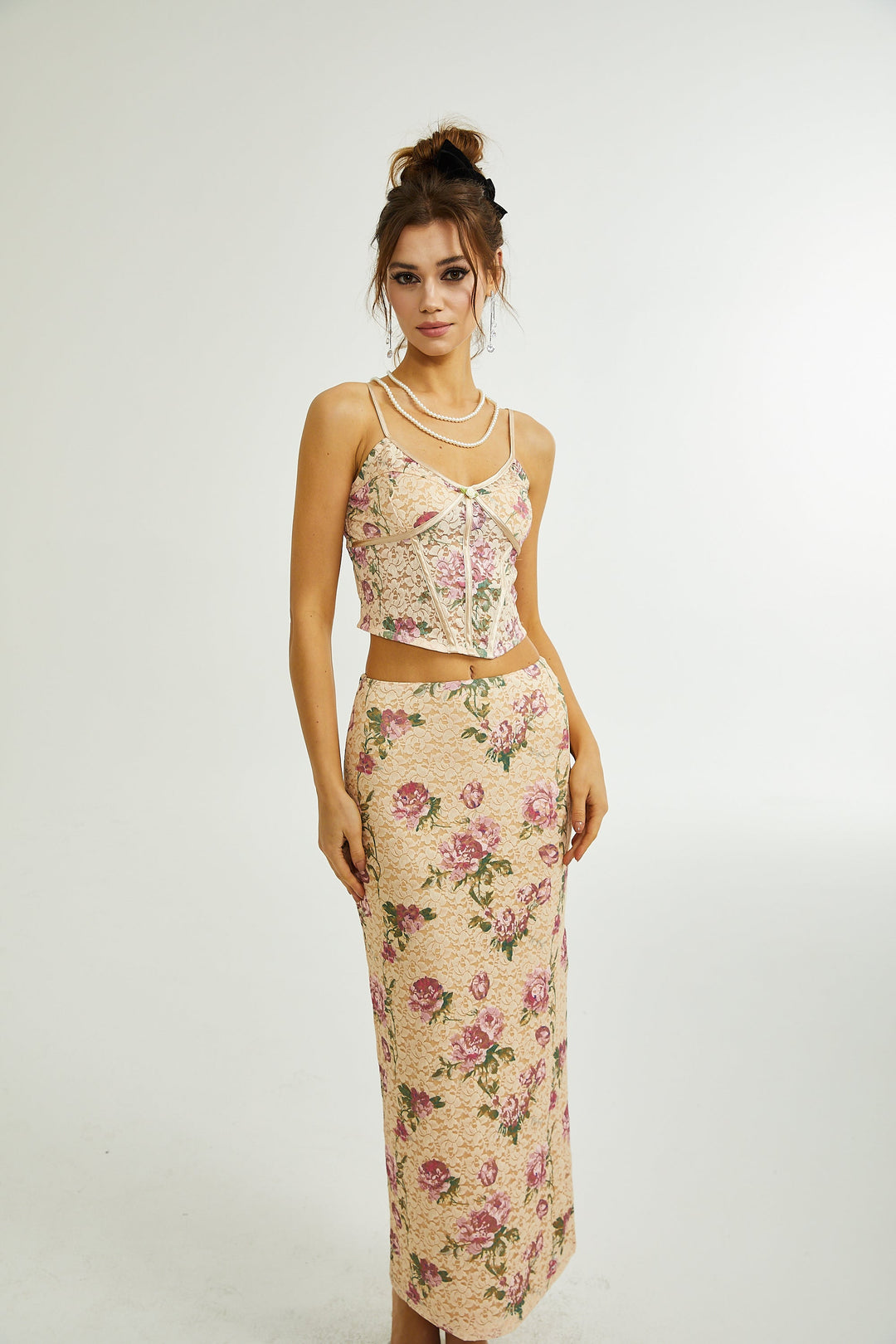 Levoire | Haut De Gilet Imprimé Floral & Ensemble De Jupe Assorti