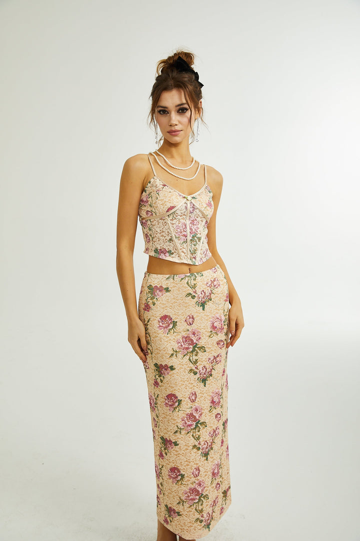 Levoire | Haut De Gilet Imprimé Floral & Ensemble De Jupe Assorti