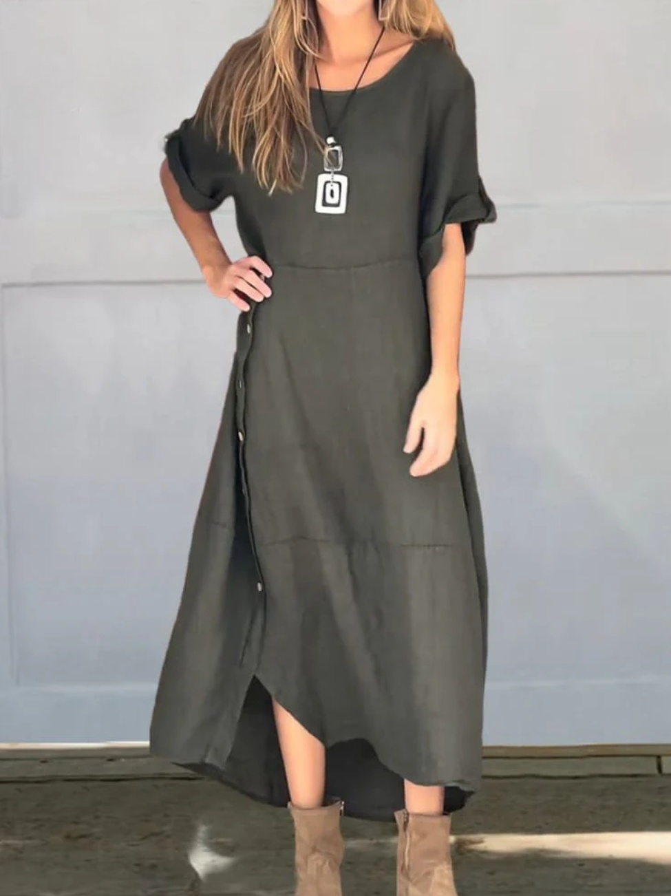 Levoire | Robe D'Été V Col Élégant Léger Style Gris foncé