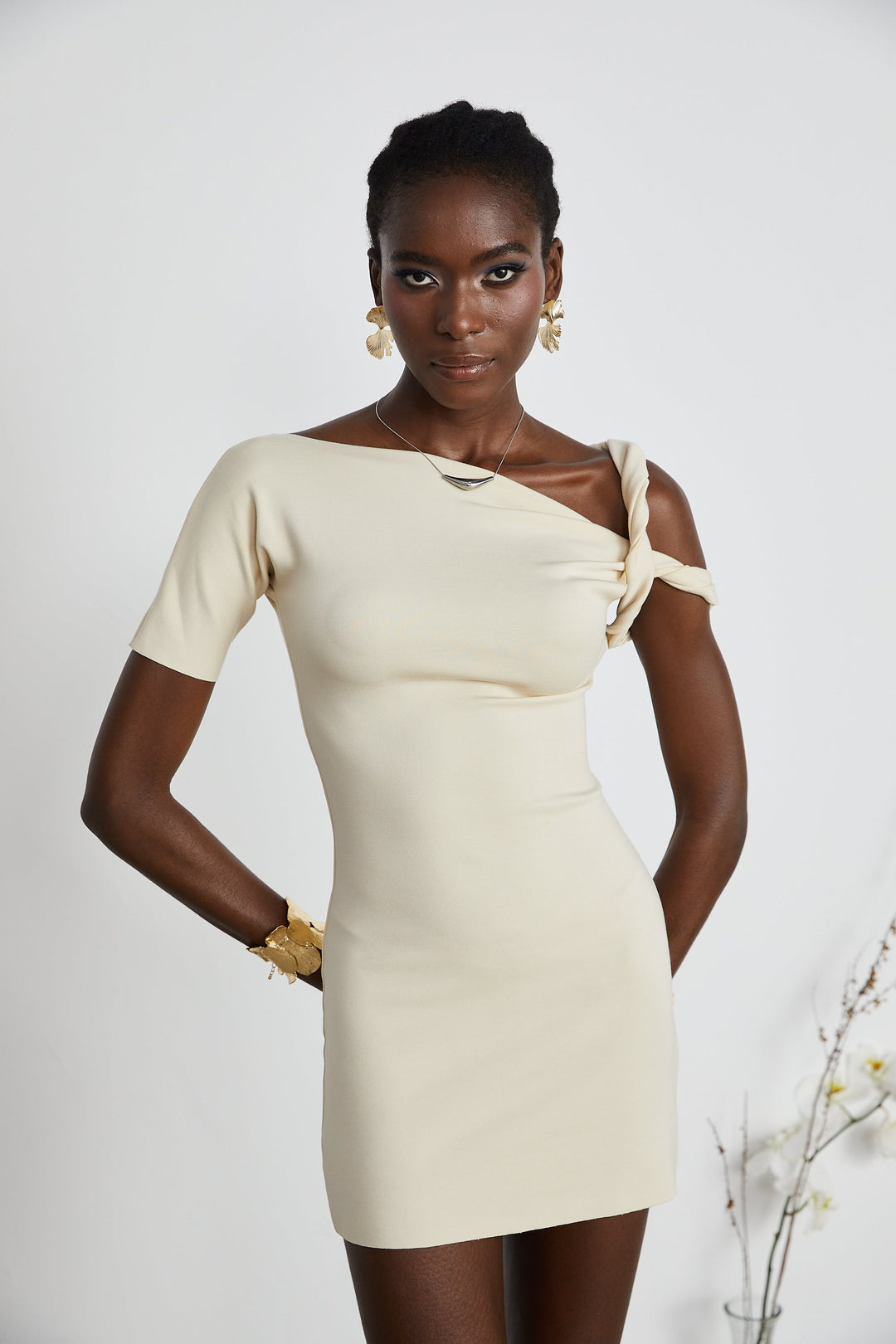 Levoire | Neutrals Twist-Shoulder Mini Robe