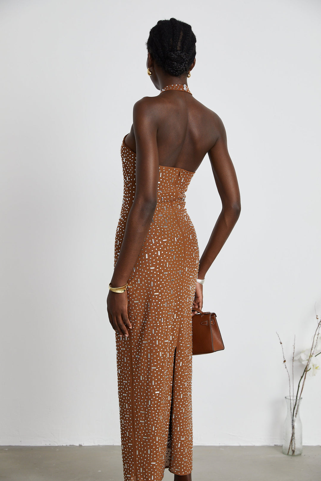 Levoire | Robe Maxi Bodycon À Dos Nu Ornée De Brun