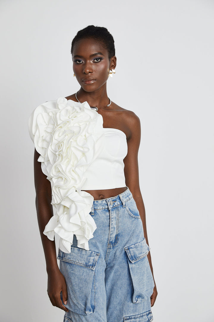 Levoire | Top Blanc Avec Appliqué Floral