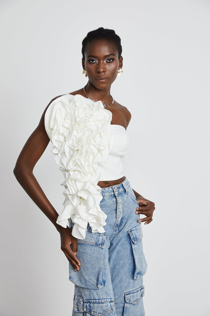 Levoire | Top Blanc Avec Appliqué Floral
