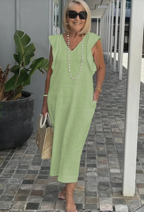 Levoire | Robe décontractée en coton et lin Vert