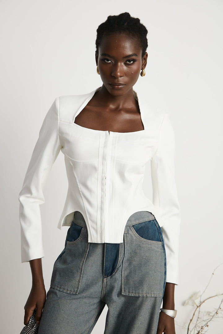 Levoire | Haut Corset À Manches Longues Blanches