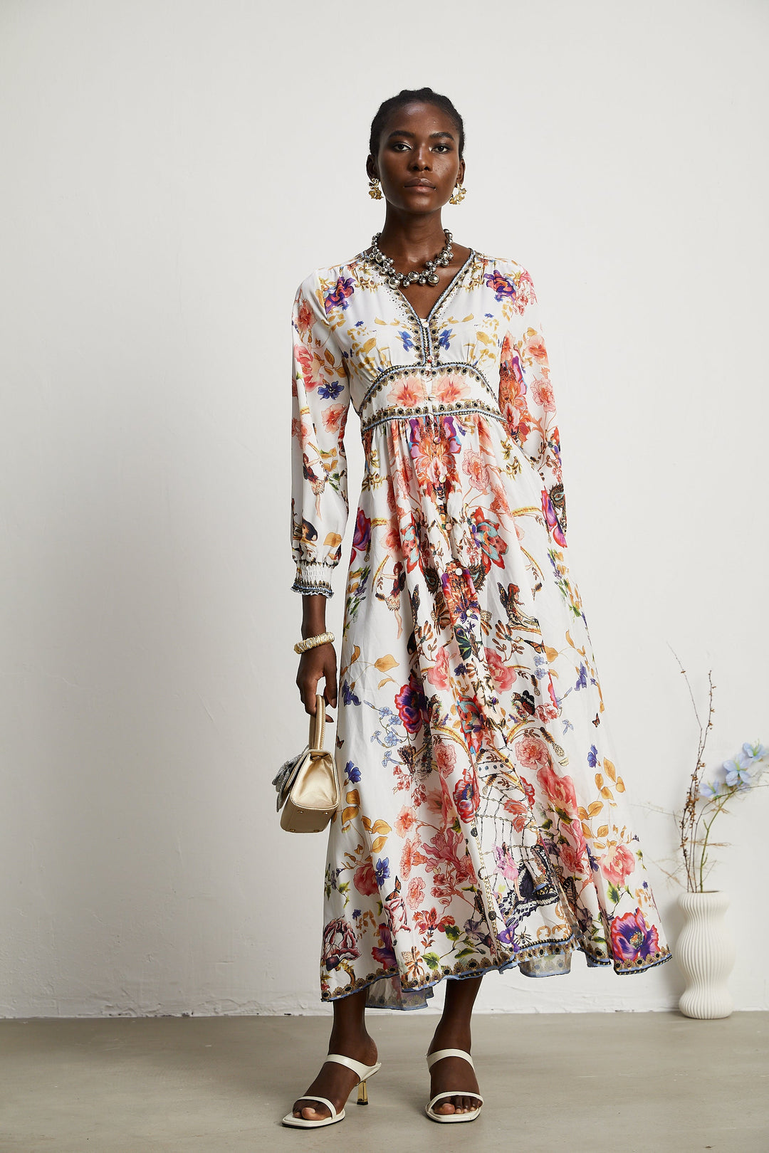 Levoire | Robe Maxi À Col En V Fleuri