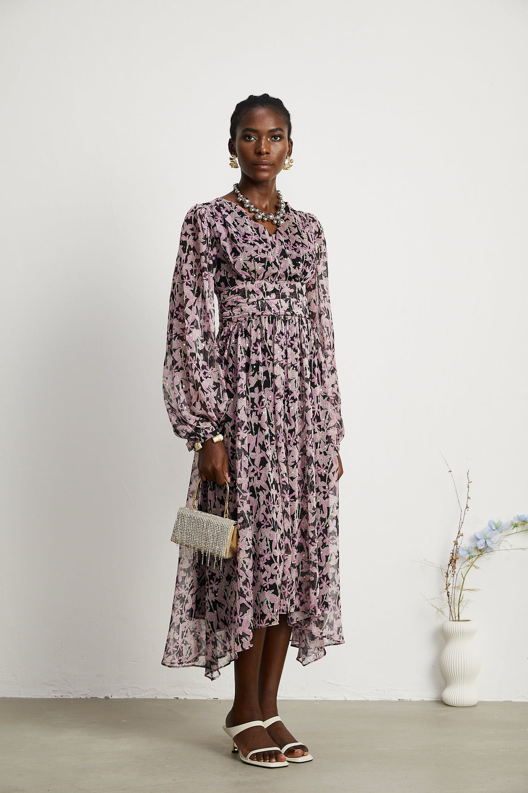 Levoire | Robe Midi Décorée À Motif Floral