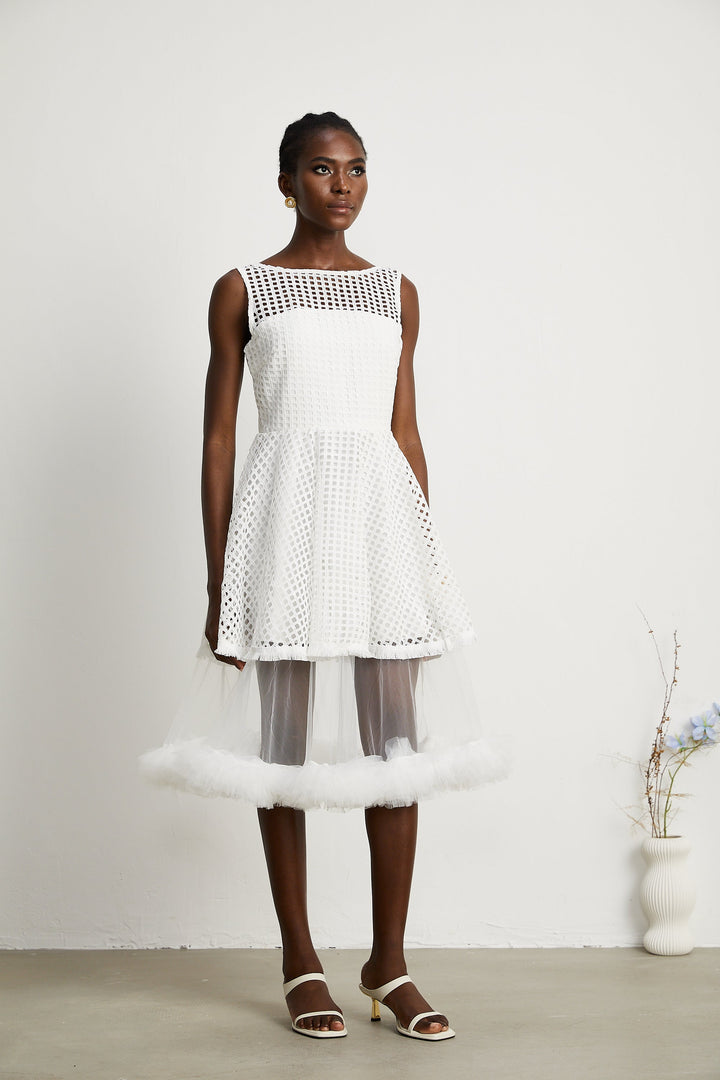 Levoire | Robe Midi À Volants En Dentelle
