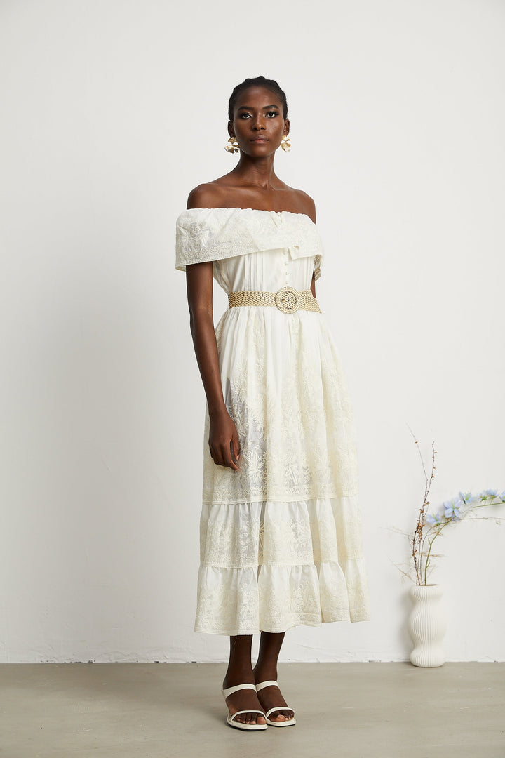 Levoire | Dentelle Tulle Midi Robe