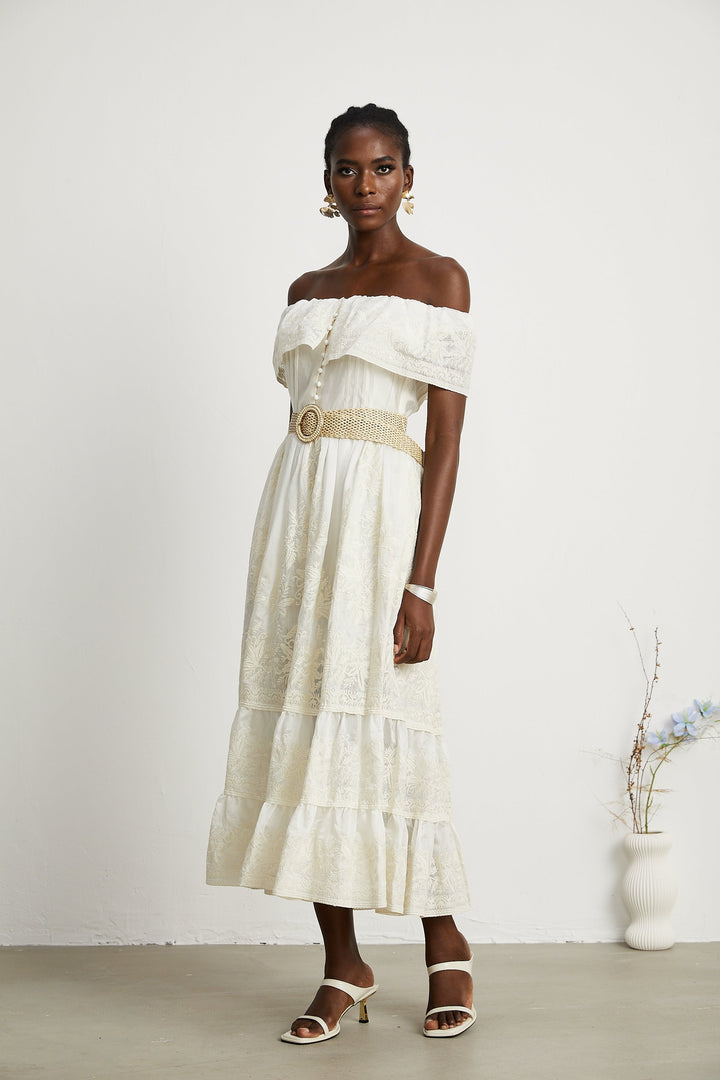 Levoire | Dentelle Tulle Midi Robe