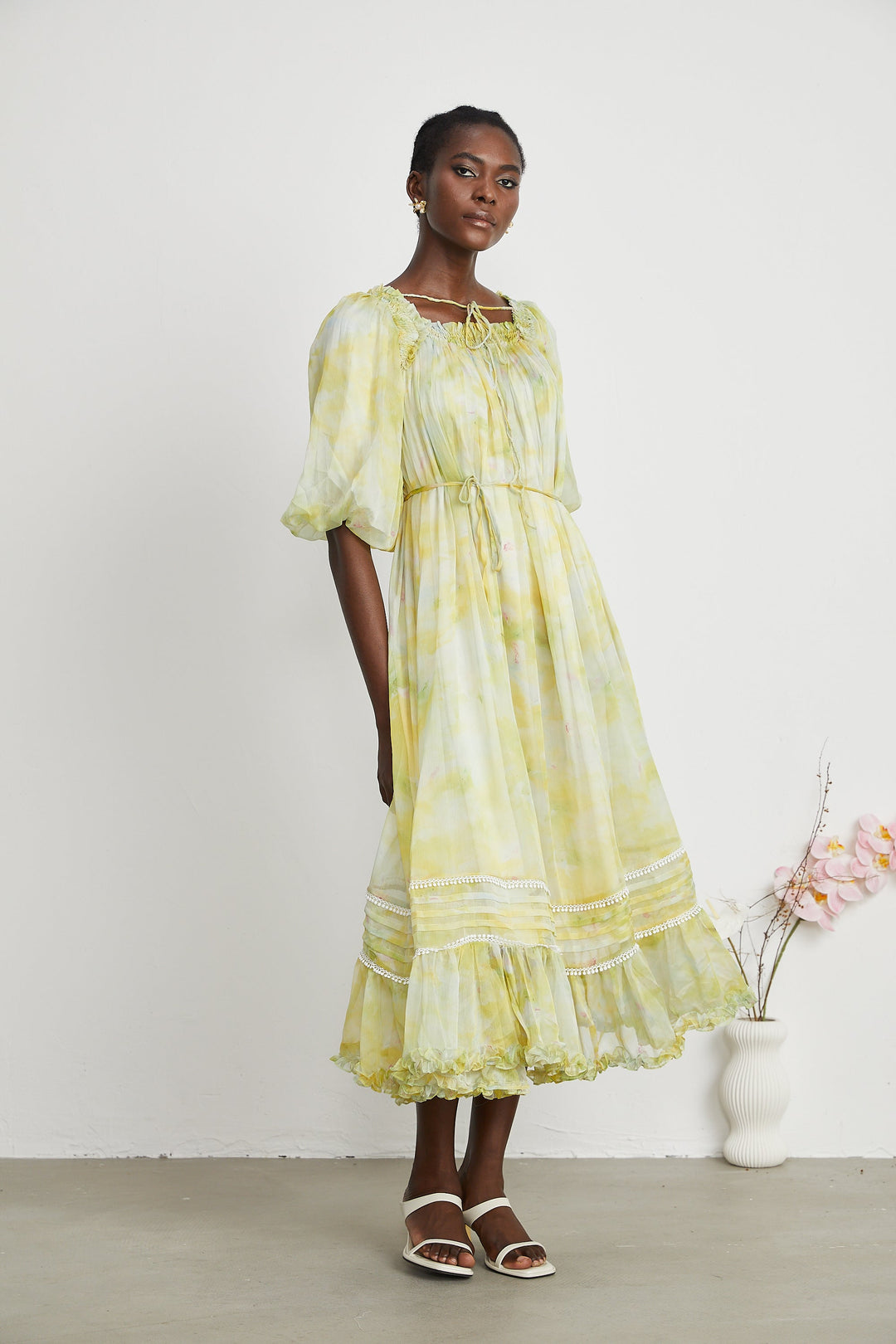 Levoire | Robe Midi À Détails Volants