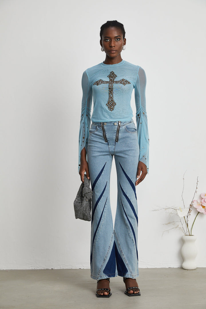 Levoire | Haut Semi Transparente Enrichie De Studs