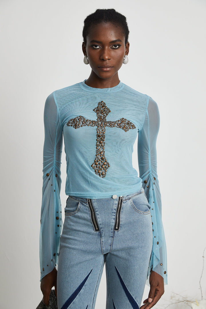 Levoire | Haut Semi Transparente Enrichie De Studs