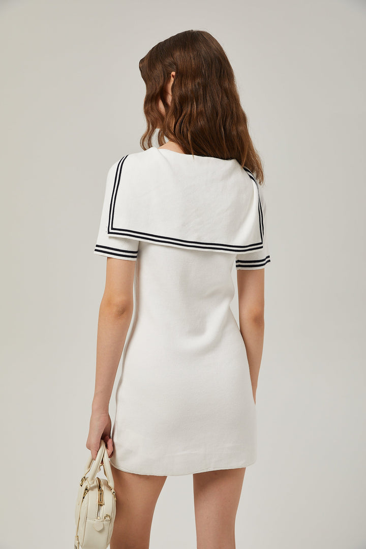 Levoire | Col Bateau Coton Manches Courtes Robe Mini